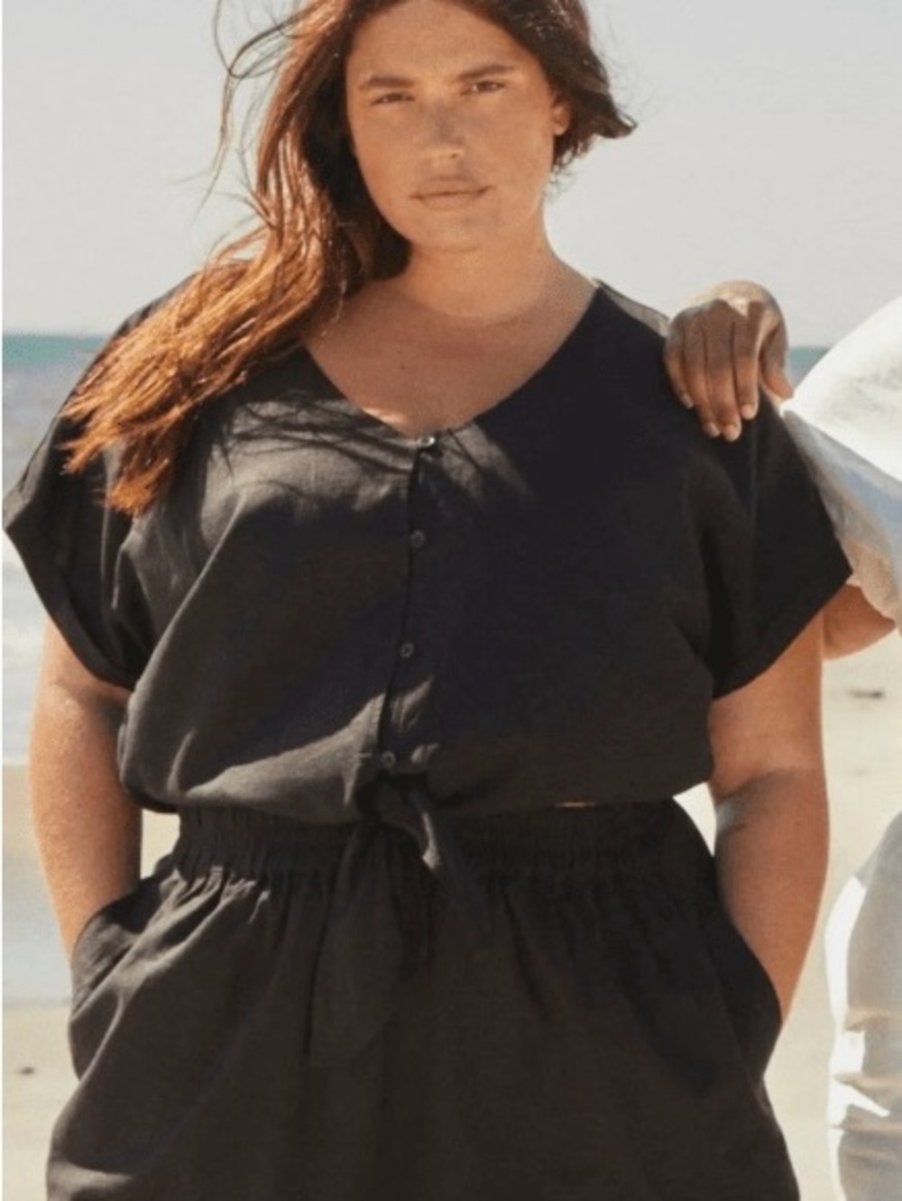Universal Standard Tropez Tied Linen Crop Top